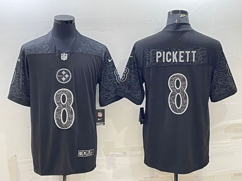 Men Pittsburgh Steelers 8 Pickett Black Reflector 2022 Nike Limited NFL Jersey